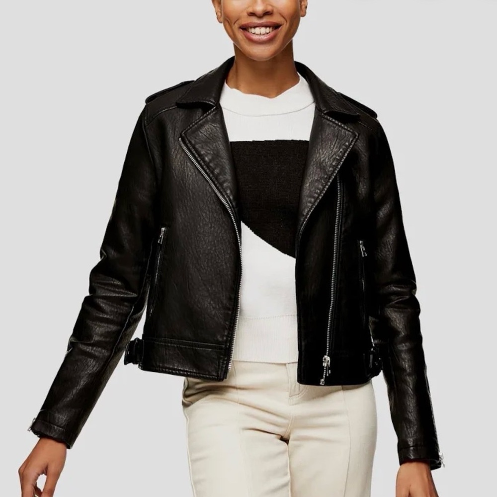 Women's Black Faux Leather Jacket TOPSHOP US6